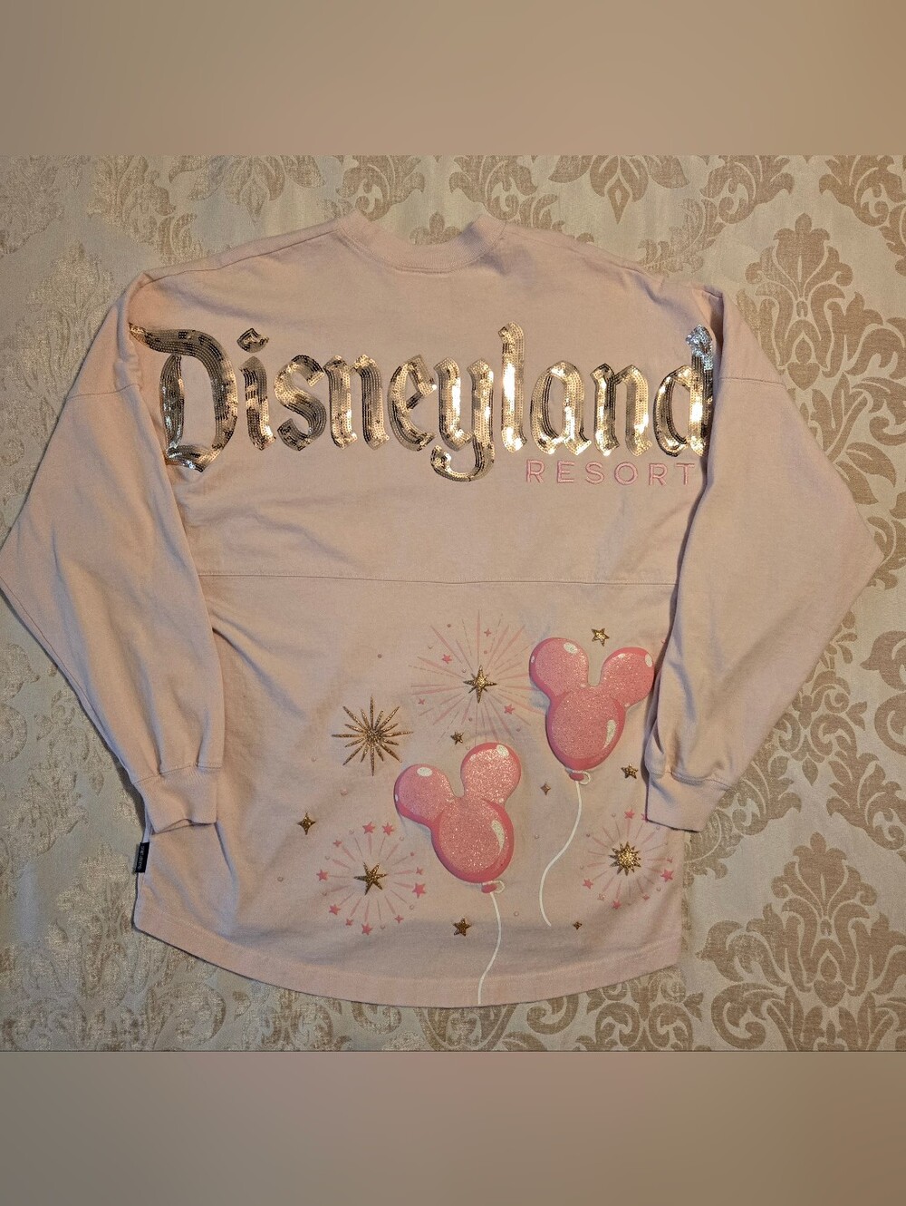 Disneyland Resort Womens Pink Spirit Jersey Sequins Mickey Puff Balloons Medium